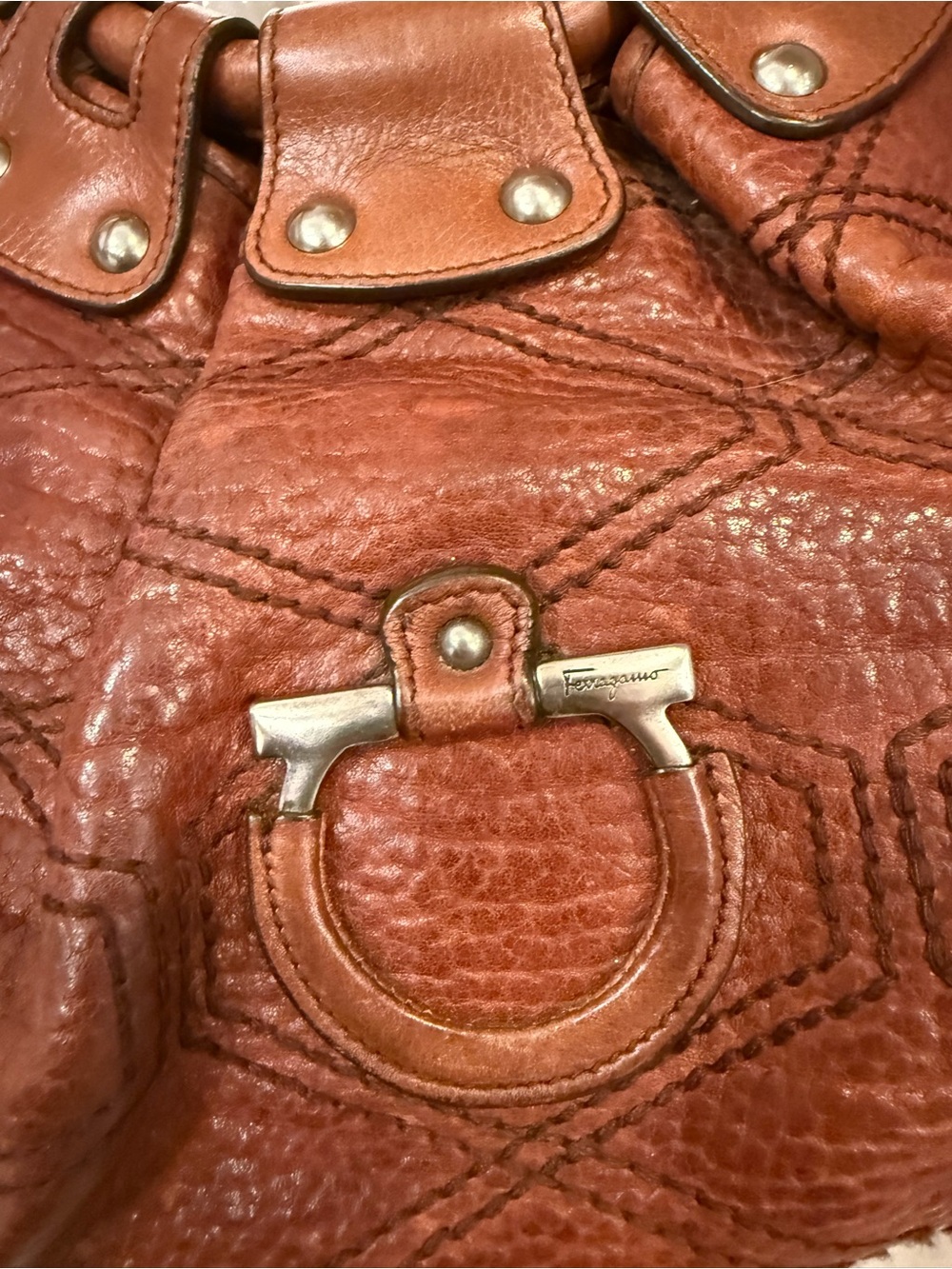 Pre-Loved Salvatore Ferragamo Stitched Celtico Calfskin Pebble Leather Satchel - Picture 3 of 11